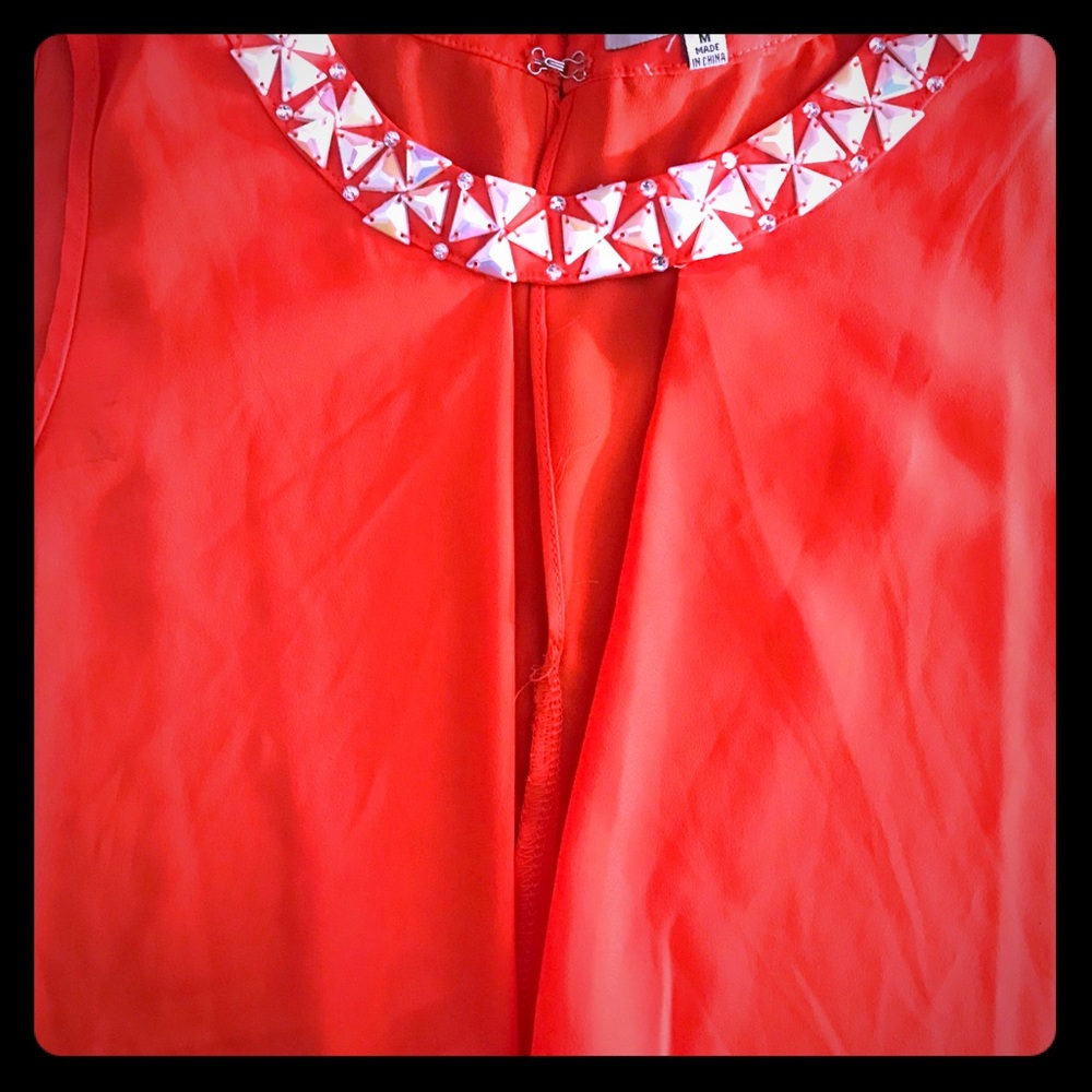 Orange Light weight open front bead blouse